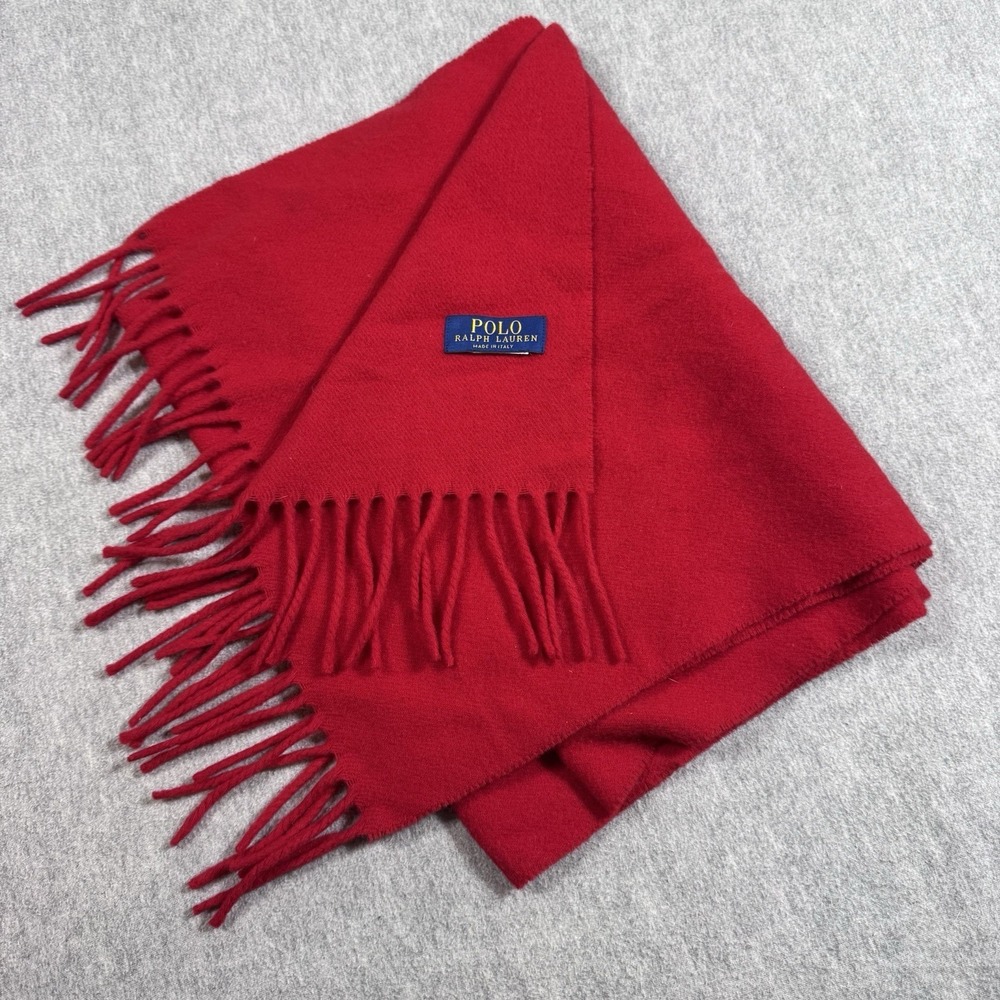 POLO RALPH LAUREN Signature Italian Wool Red Scarf with Pony - Picture 2 of 9